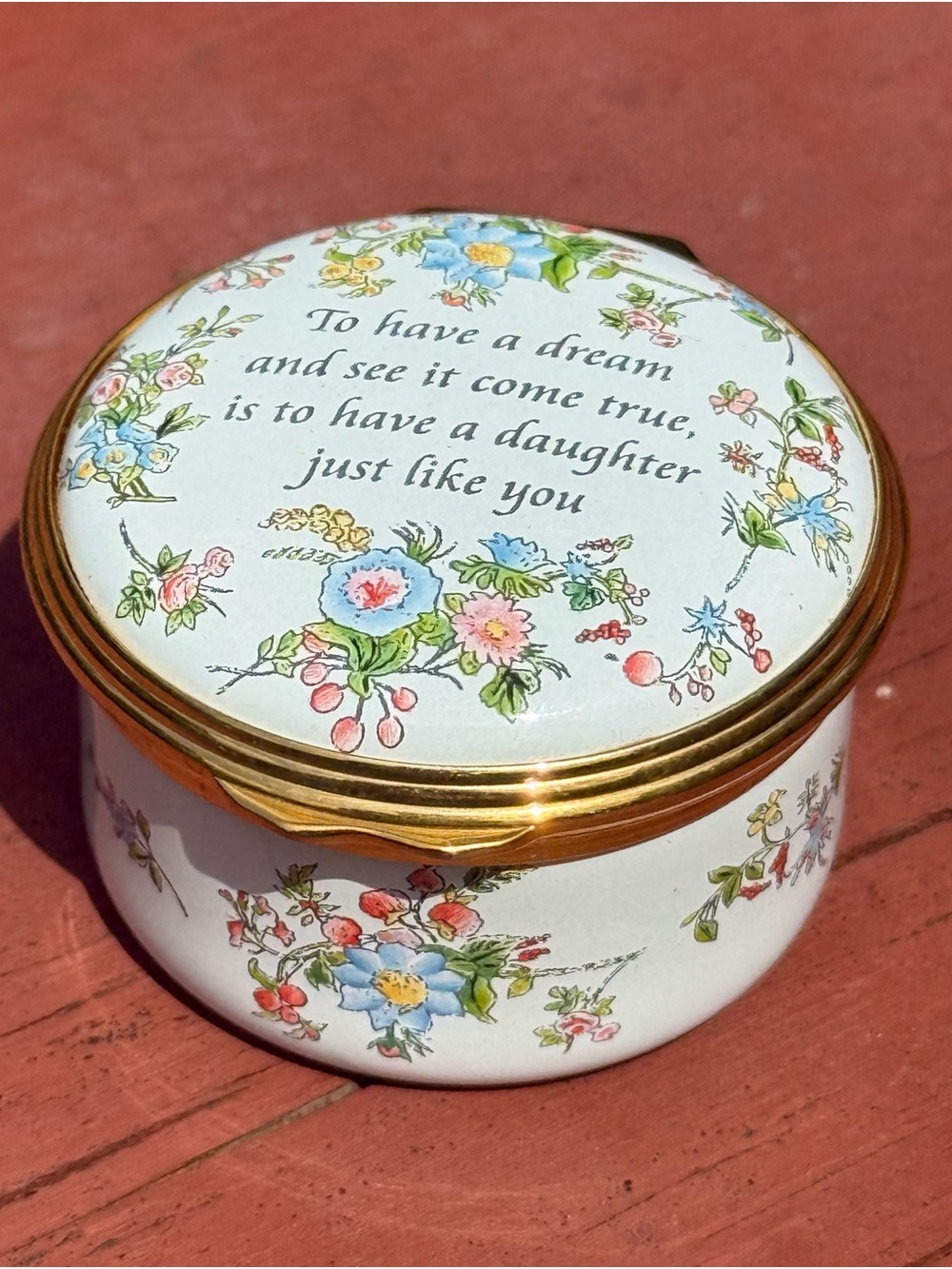 Vintage Halcyon Days Enamel Trinket Box "To Have a Daughter" In Box - NIB